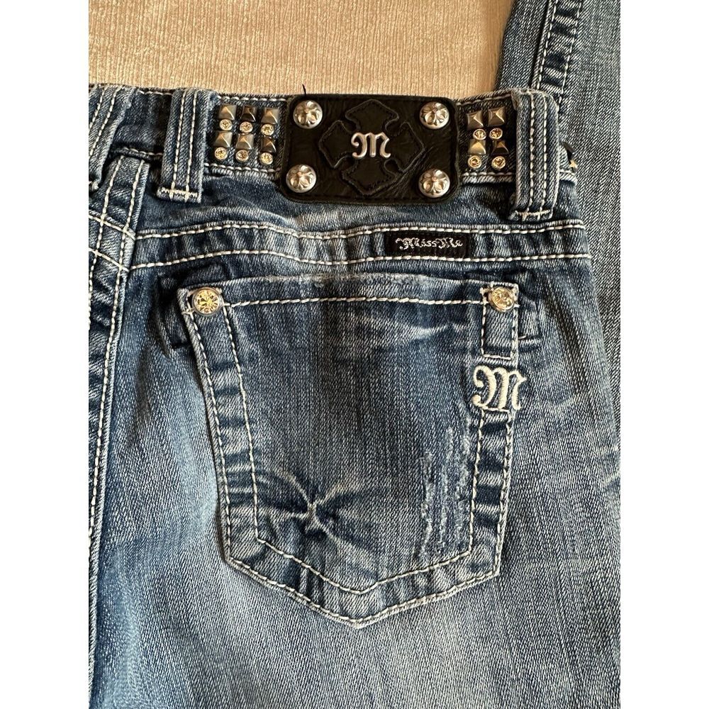 Miss Me Jeans Sz 29 Skinny Studded Rhinestone Belt‎ Low Rise Light Medium Wash - Picture 2 of 10